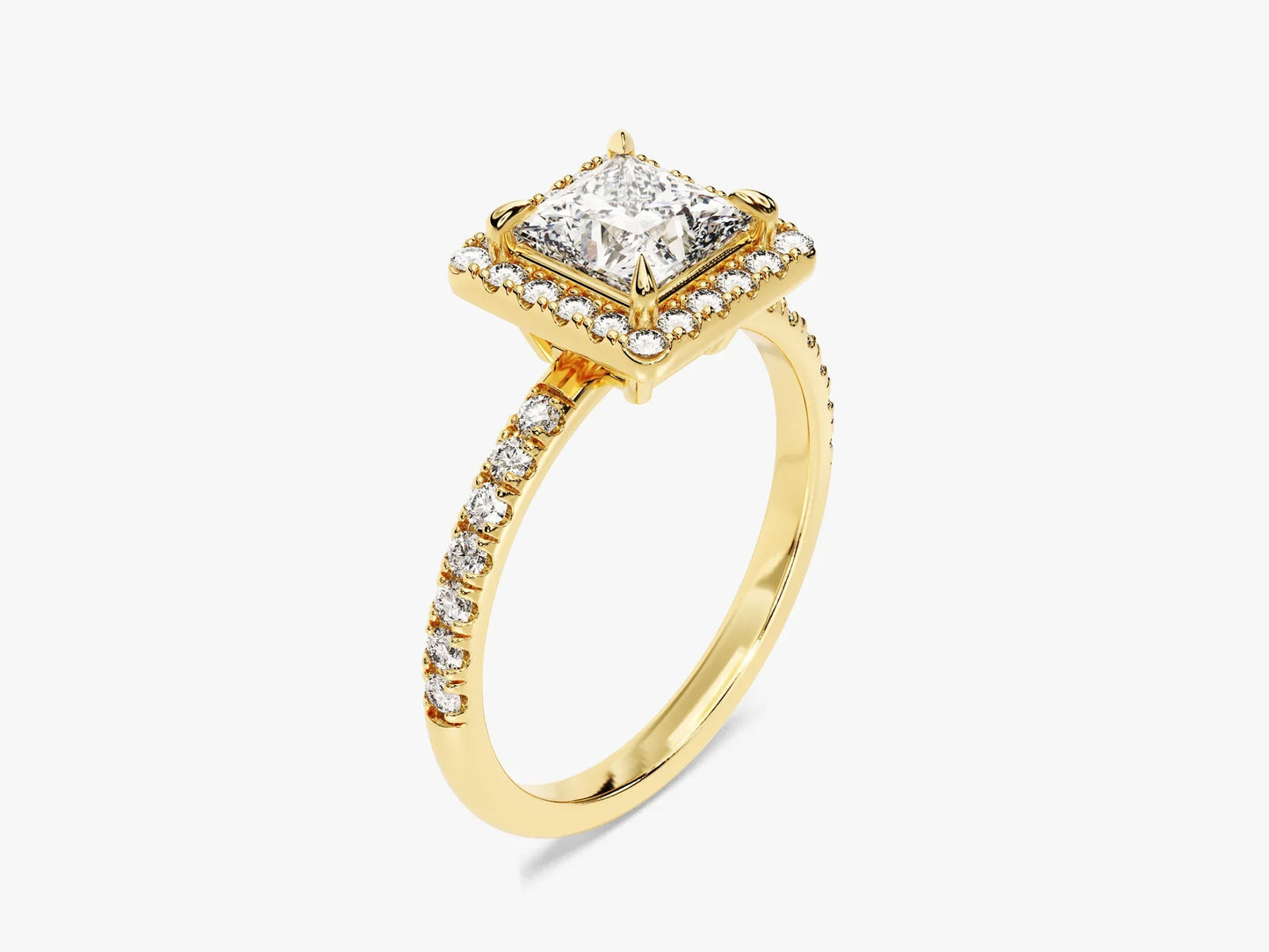 1.0CT Princess Diamond Halo Pave Setting Moissanite Engagement Ring