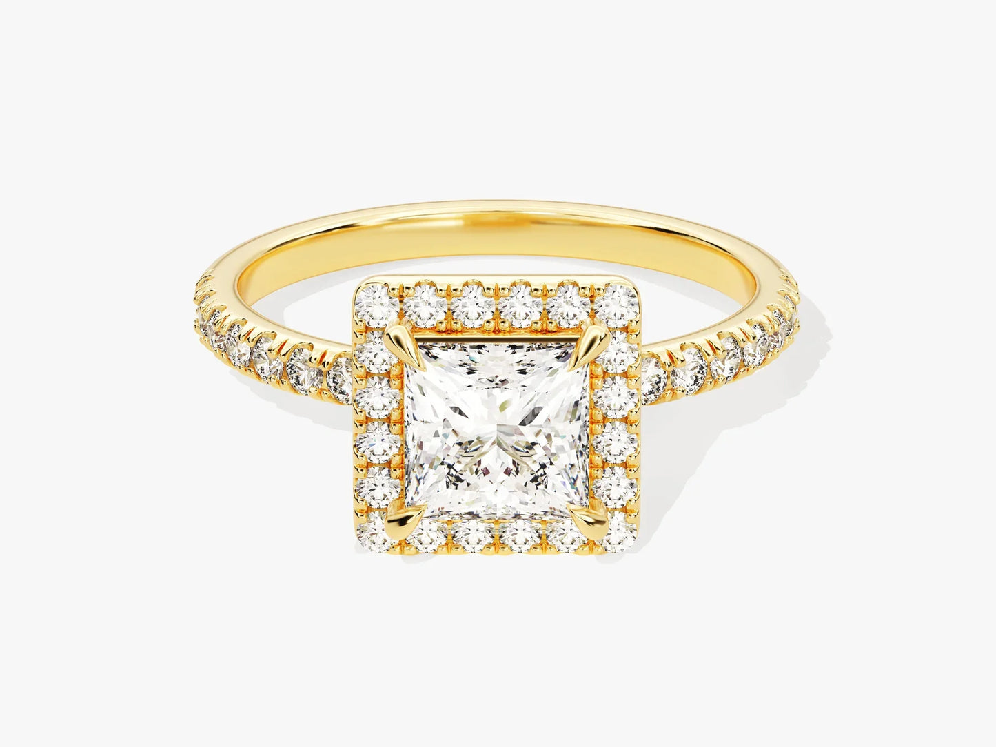 1.0CT Princess Diamond Halo Pave Setting Moissanite Engagement Ring
