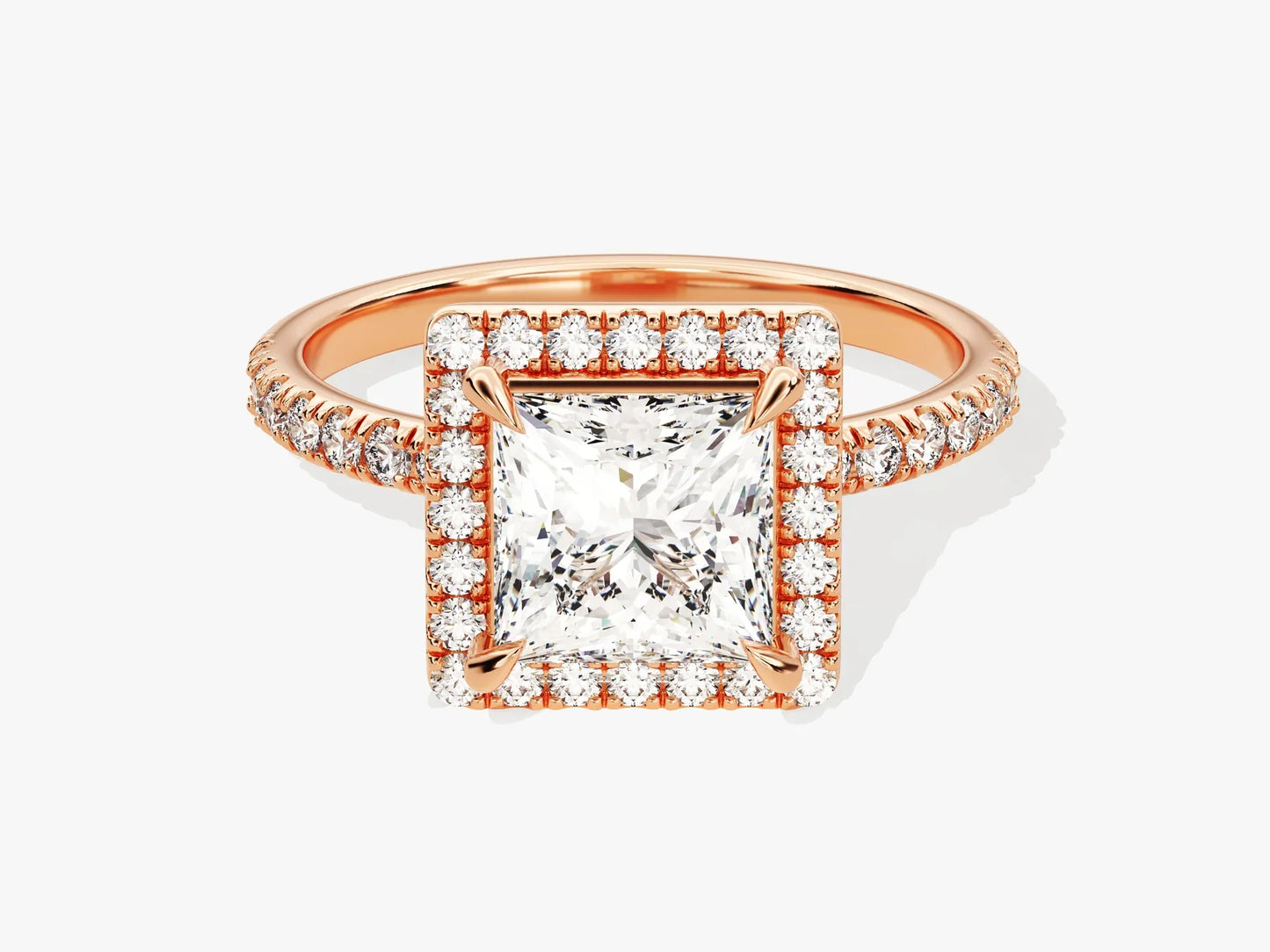 1.50CT Princess Diamond Halo Pave Setting Moissanite Engagement Ring