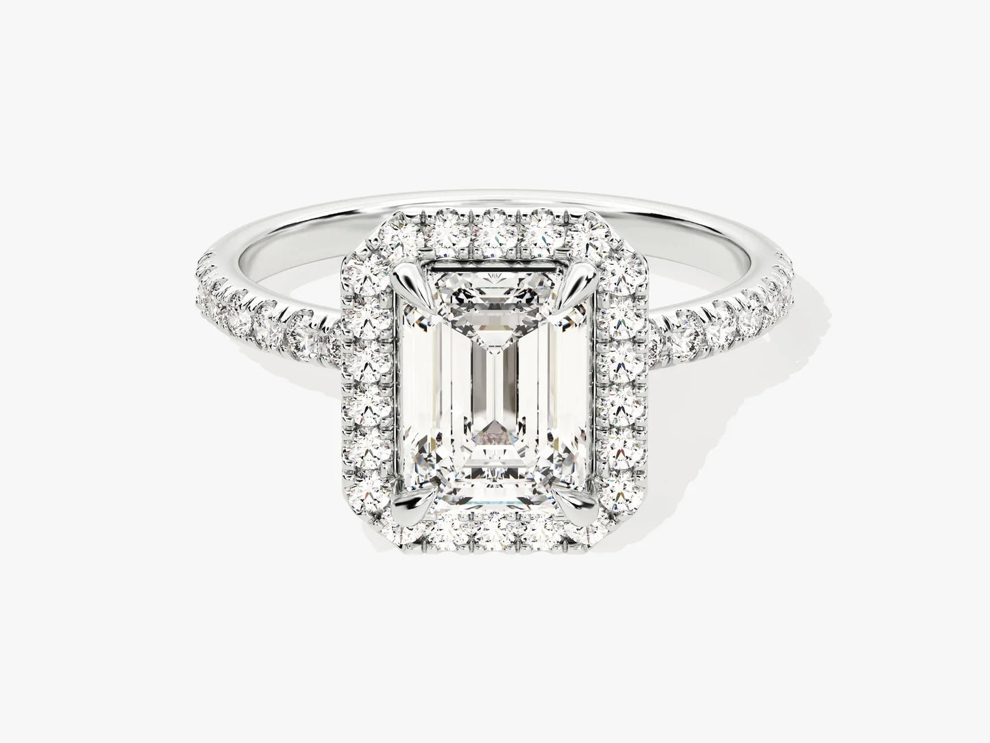 1.50CT Emerald Diamond Halo Pave Setting Moissanite Engagement Ring