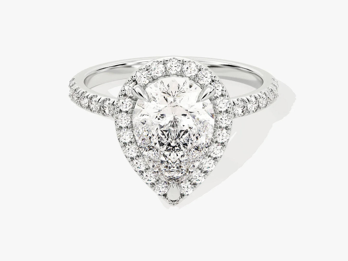 2.0CT Pear Diamond Halo Pave Setting Moissanite Engagement Ring