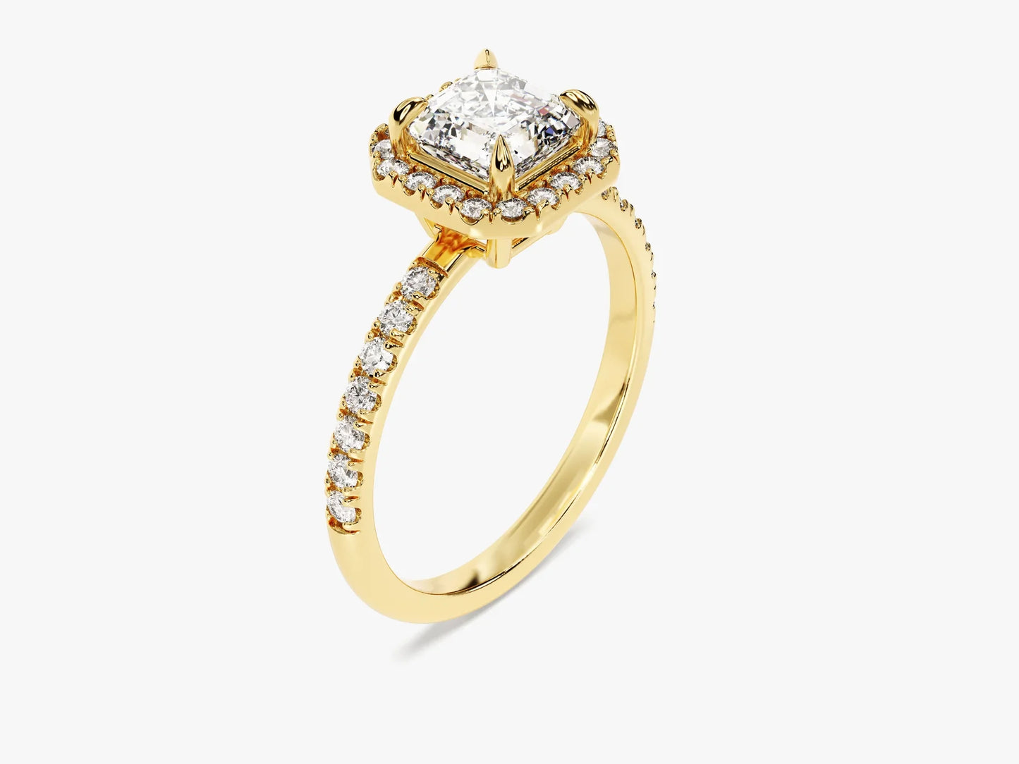 1.0CT Asscher Diamond Halo Pave Setting Moissanite Engagement Ring