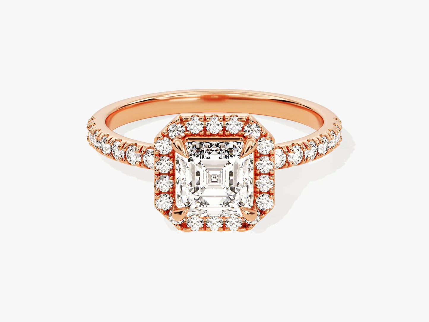1.0CT Asscher Diamond Halo Pave Setting Moissanite Engagement Ring