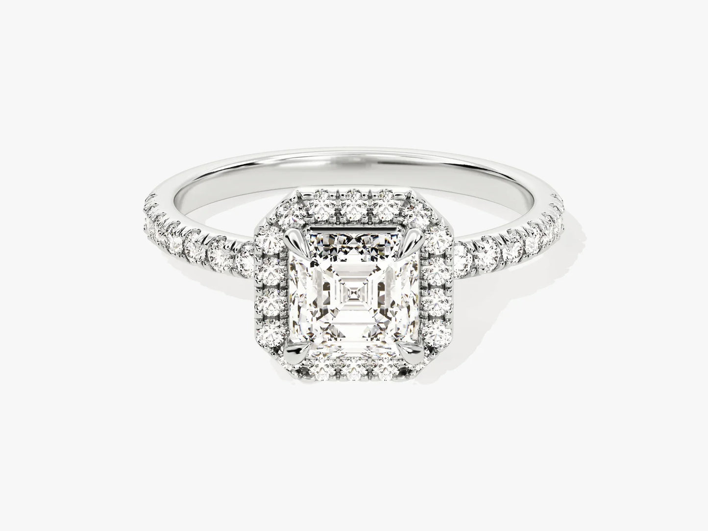 1.0CT Asscher Diamond Halo Pave Setting Moissanite Engagement Ring