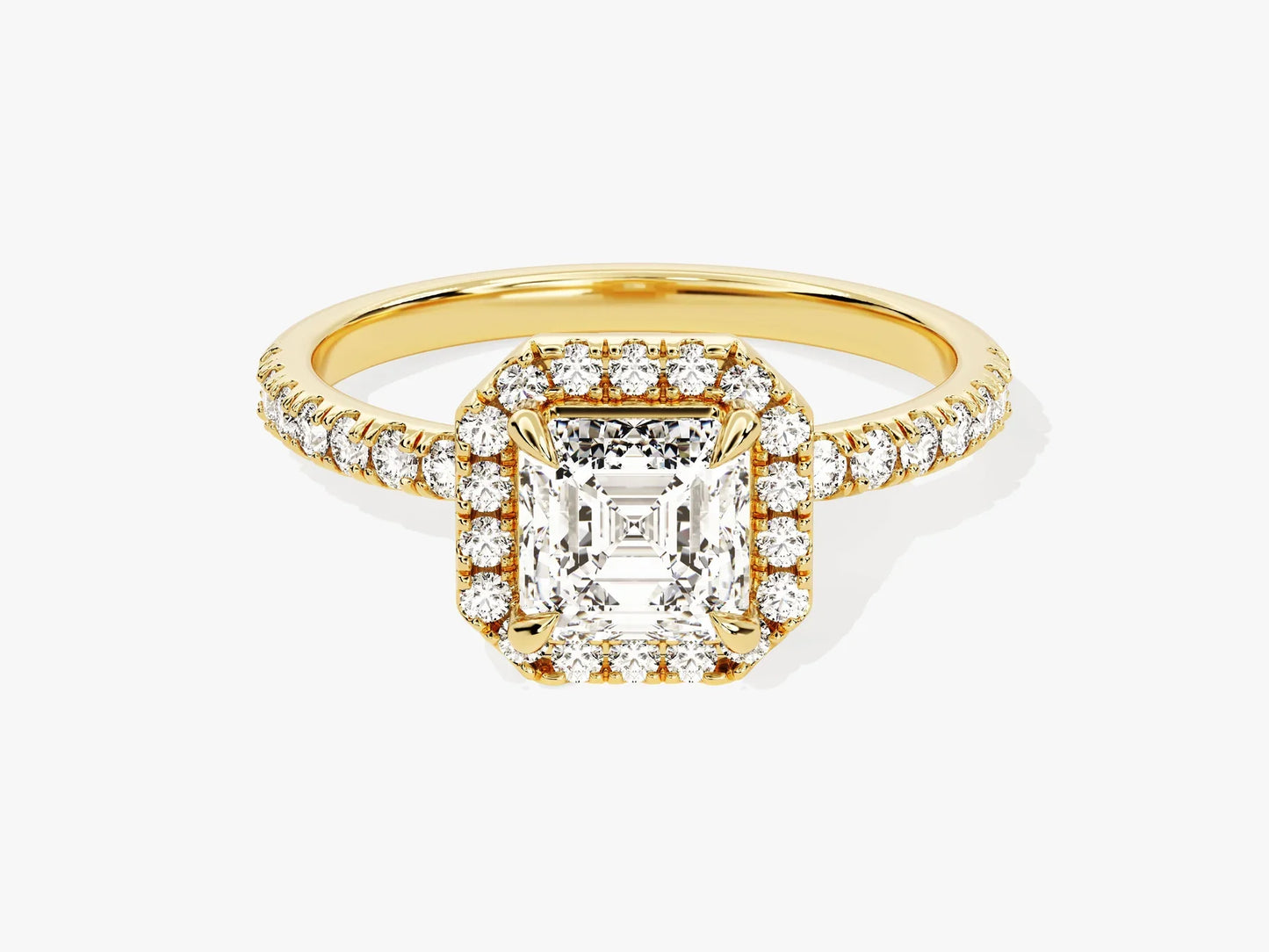 1.0CT Asscher Diamond Halo Pave Setting Moissanite Engagement Ring