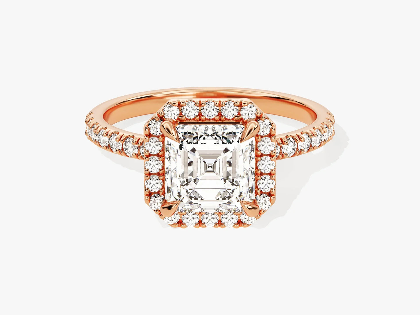 1.50CT Asscher Diamond Halo Pave Setting Moissanite Engagement Ring