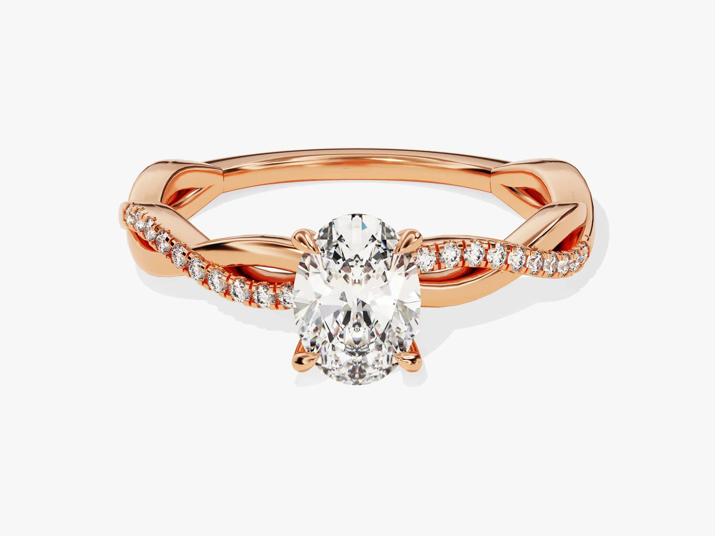 1.0CT Oval Diamond Twisted Pave Setting Moissanite Engagement Ring