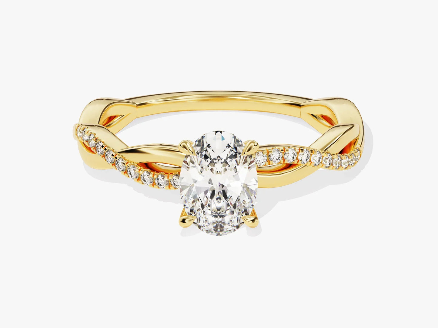 1.0CT Oval Diamond Twisted Pave Setting Moissanite Engagement Ring