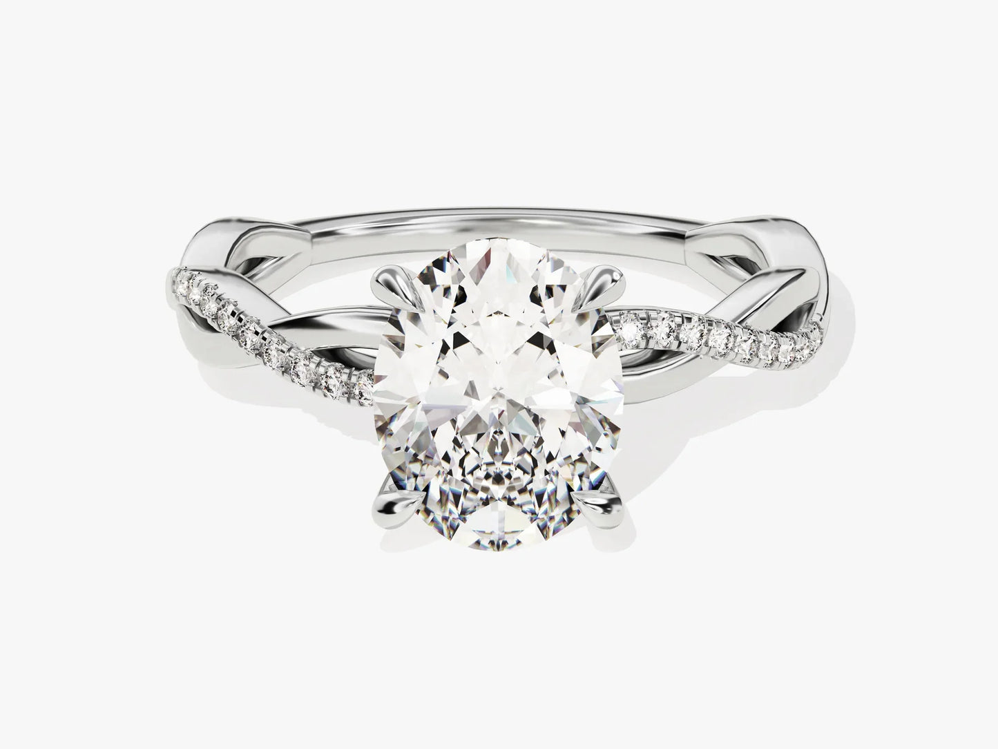 2.0CT Oval Diamond Twisted Pave Setting Moissanite Engagement Ring