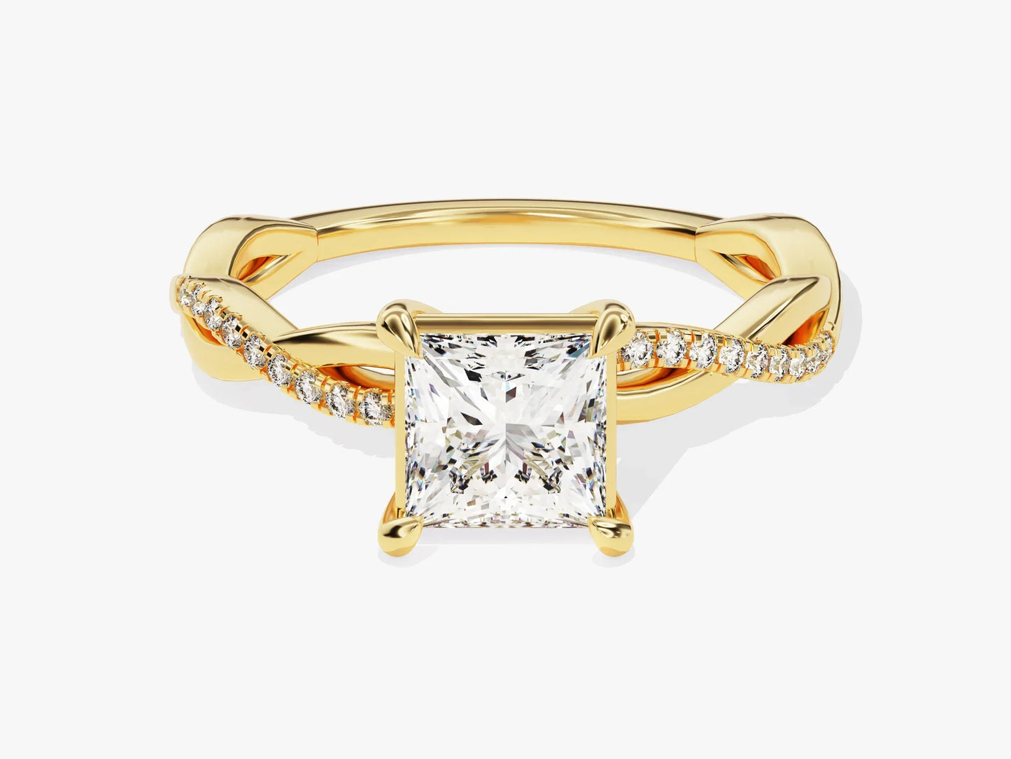 1.0CT Princess Diamond Twisted Pave Setting Moissanite Engagement Ring