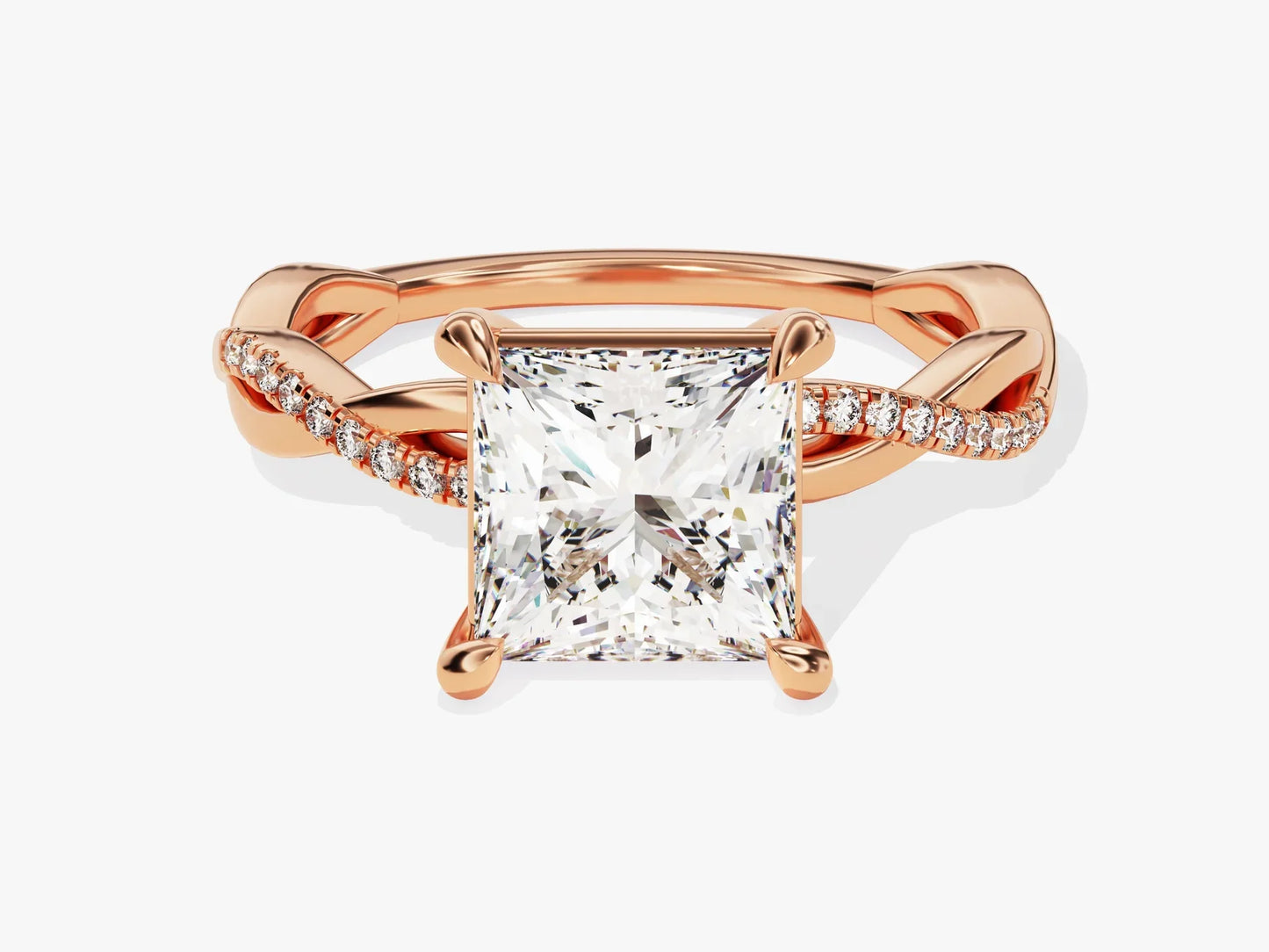 2.0CT Princess Diamond Twisted Pave Setting Moissanite Engagement Ring