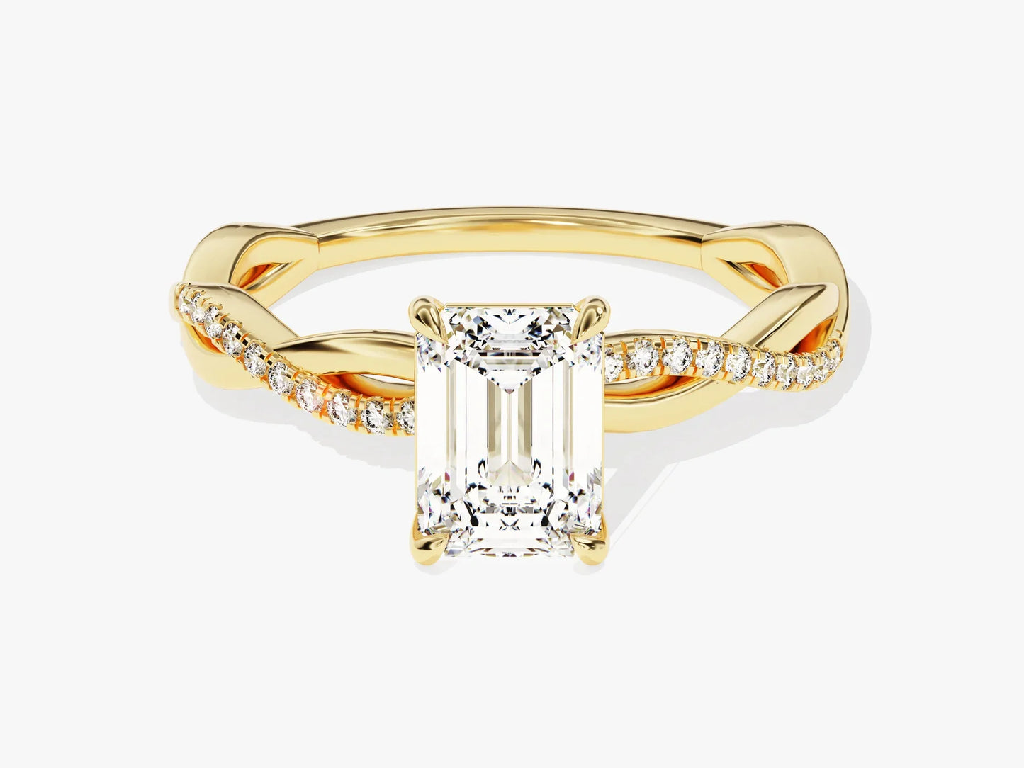 1.0CT Emerald Diamond Twisted Pave Setting Moissanite Engagement Ring