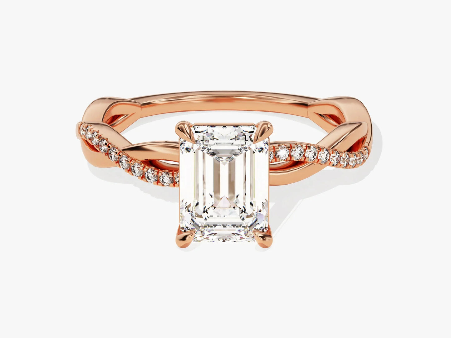 1.50CT Emerald Diamond Twisted Pave Setting Moissanite Engagement Ring
