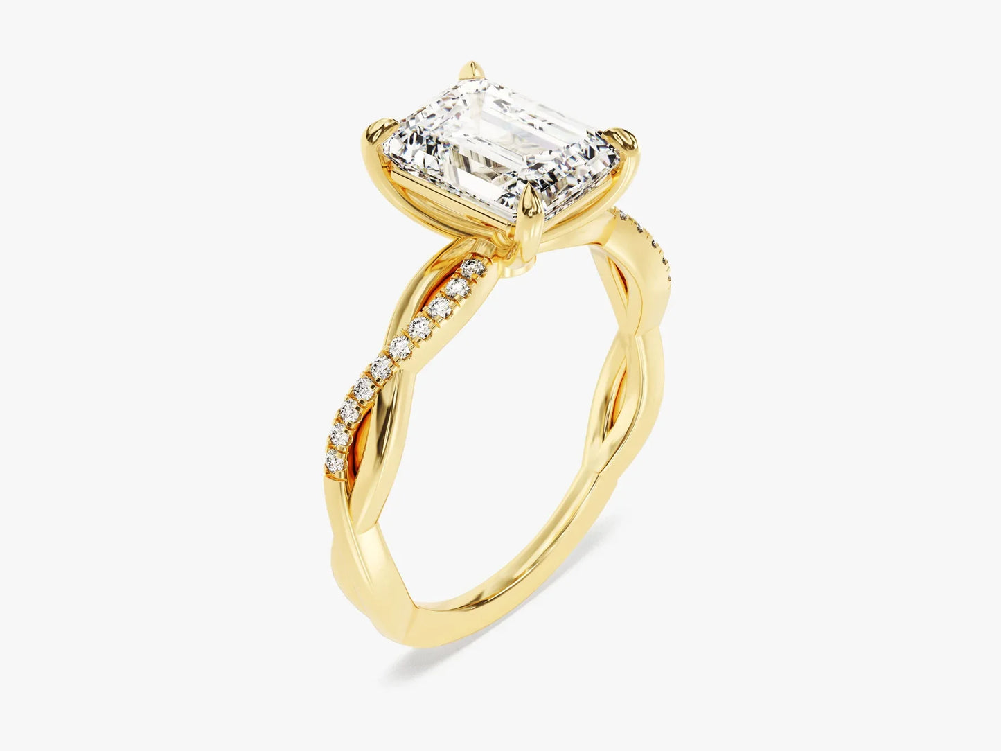 2.0CT Emerald Diamond Twisted Pave Setting Moissanite Engagement Ring