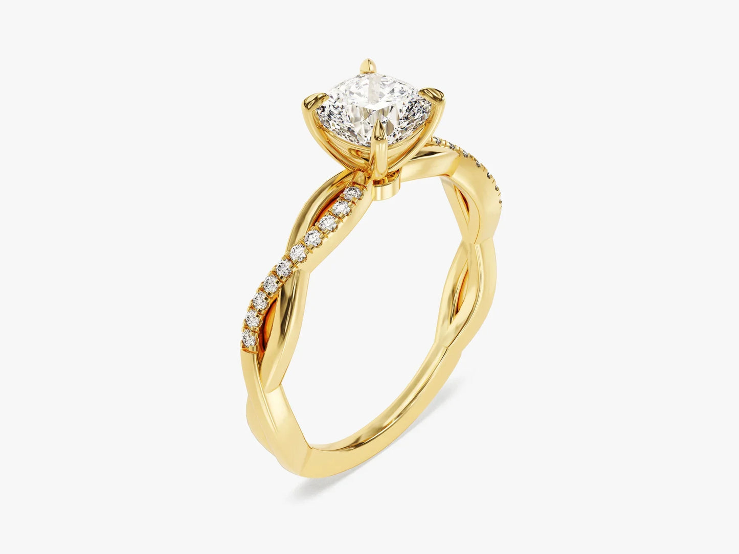 1.0CT Cushion Diamond Twisted Pave Setting Moissanite Engagement Ring