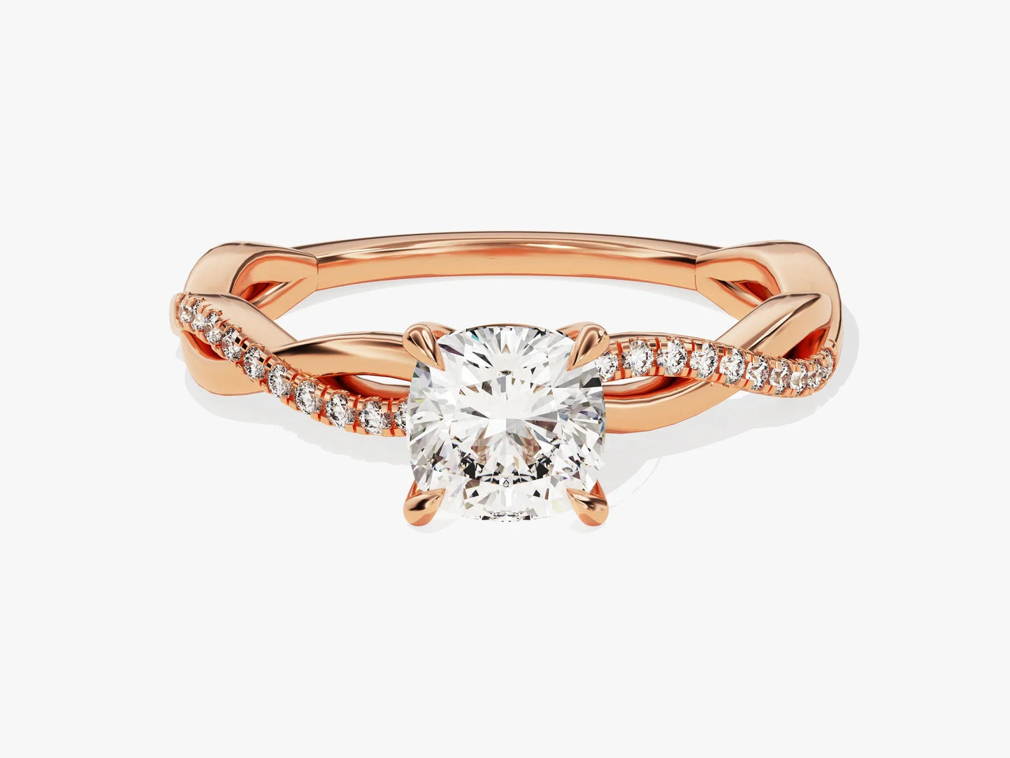 1.0CT Cushion Diamond Twisted Pave Setting Moissanite Engagement Ring