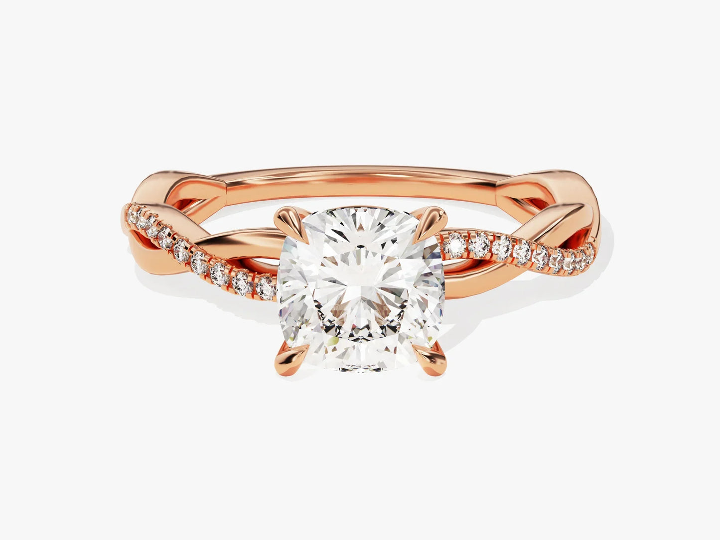 1.50CT Cushion Diamond Twisted Pave Setting Moissanite Engagement Ring