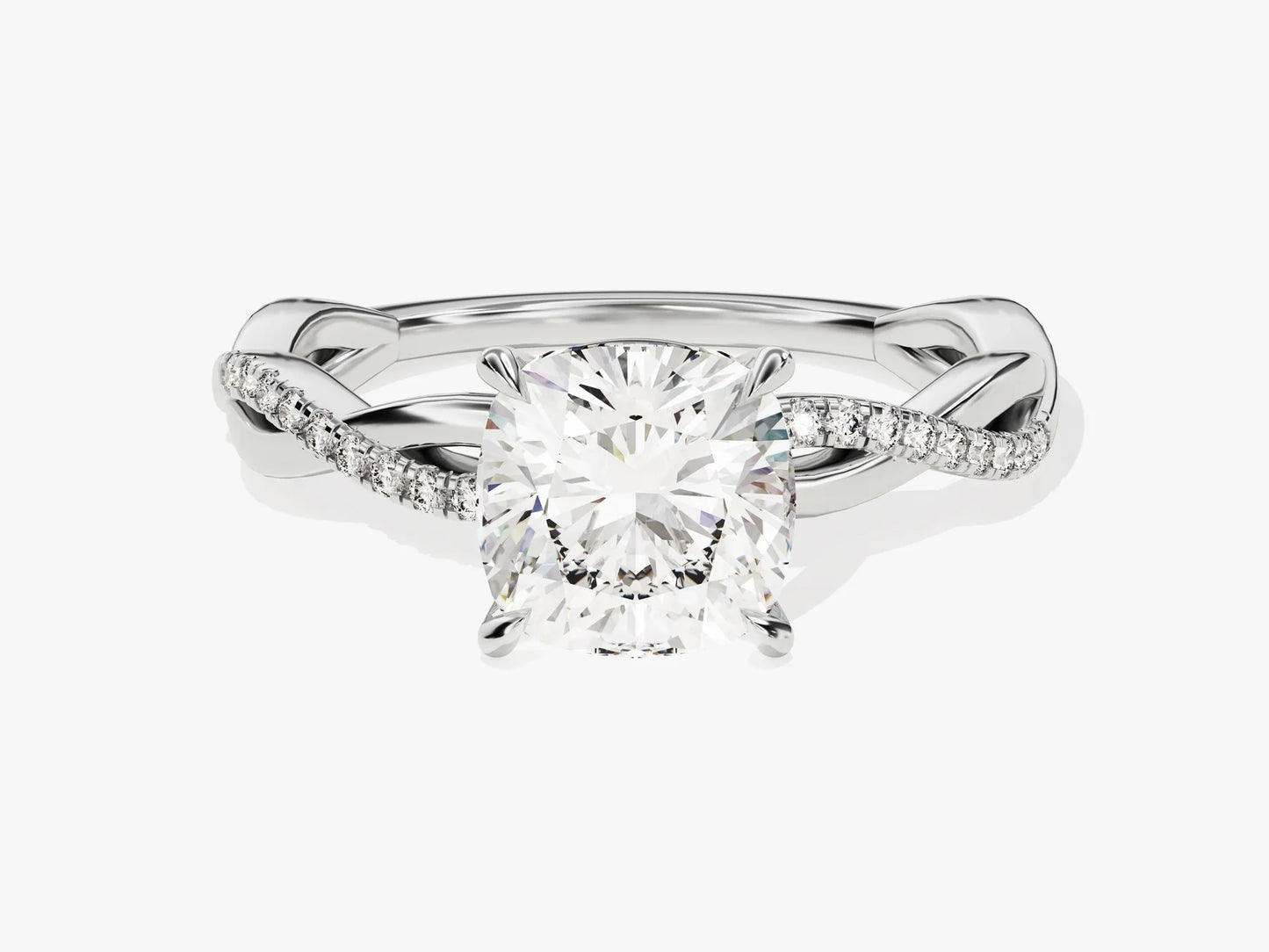2.0CT Cushion Diamond Twisted Pave Setting Moissanite Engagement Ring