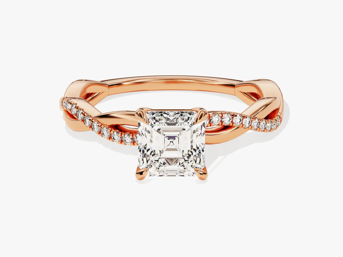 1.0CT Asscher Diamond Twisted Pave Setting Moissanite Engagement Ring