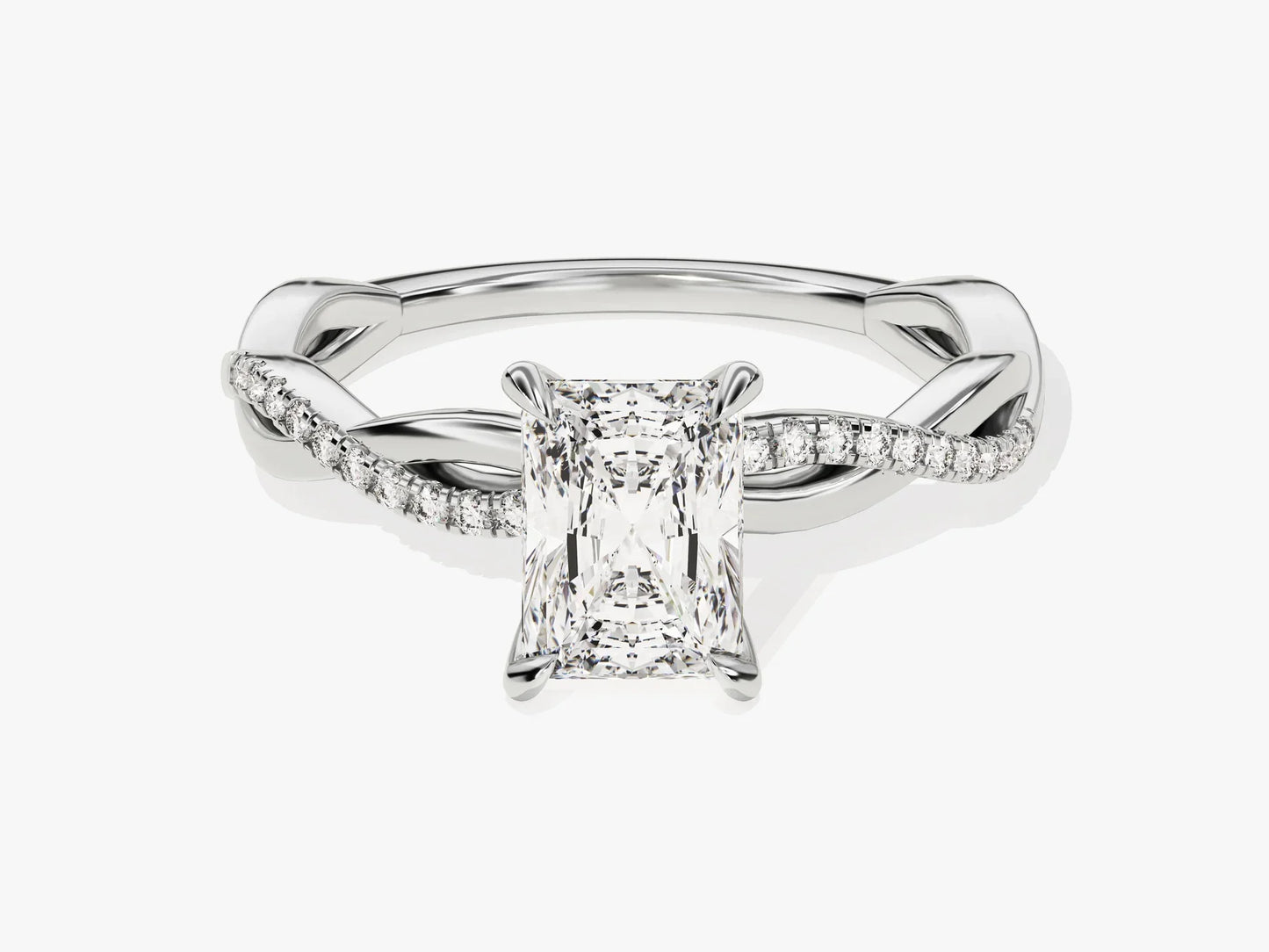 1.0CT Radiant Diamond Twisted Pave Setting Moissanite Engagement Ring