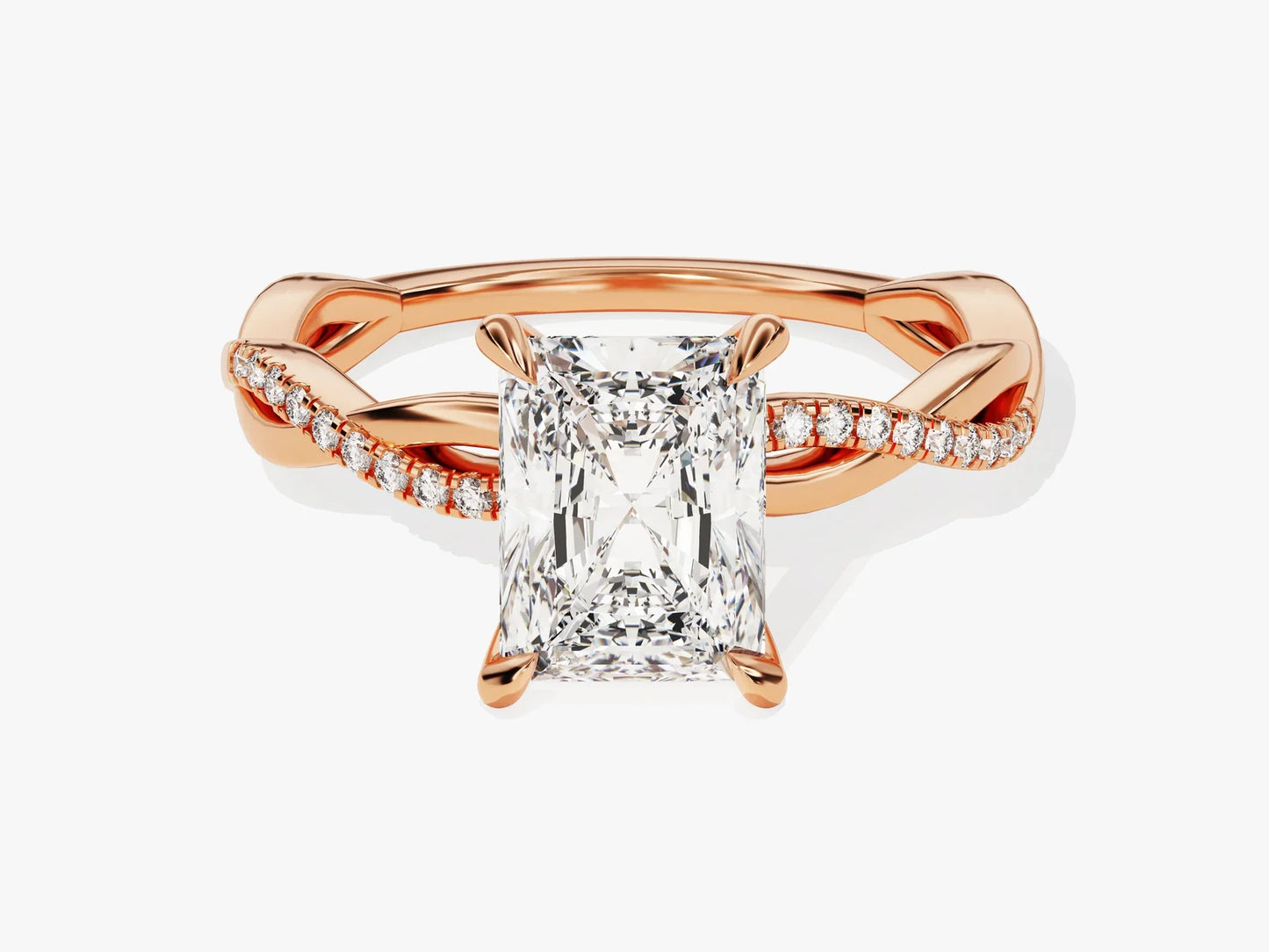 2.0CT Radiant Diamond Twisted Pave Setting Moissanite Engagement Ring