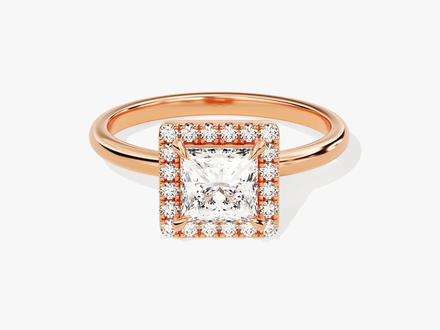 1.0CT Princess Diamond Halo Moissanite Engagement Ring