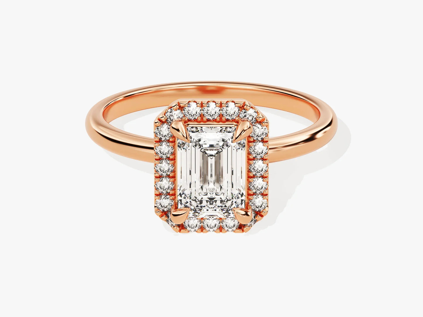 1.0CT Emerald Diamond Halo Moissanite Engagement Ring