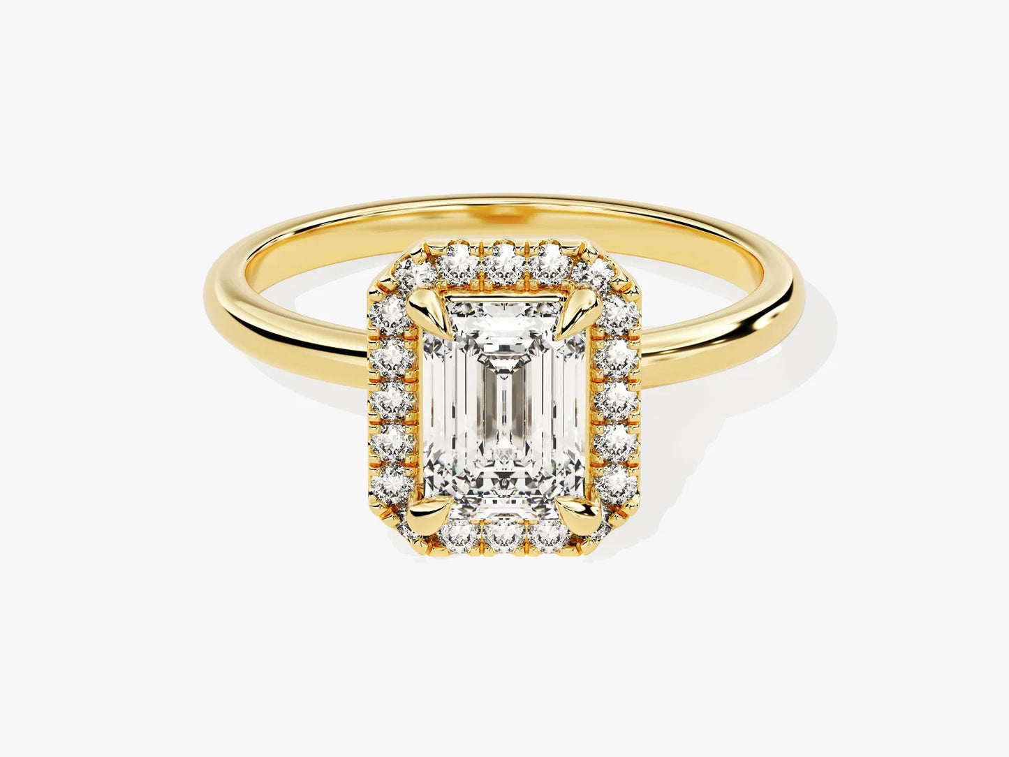 1.0CT Emerald Diamond Halo Moissanite Engagement Ring