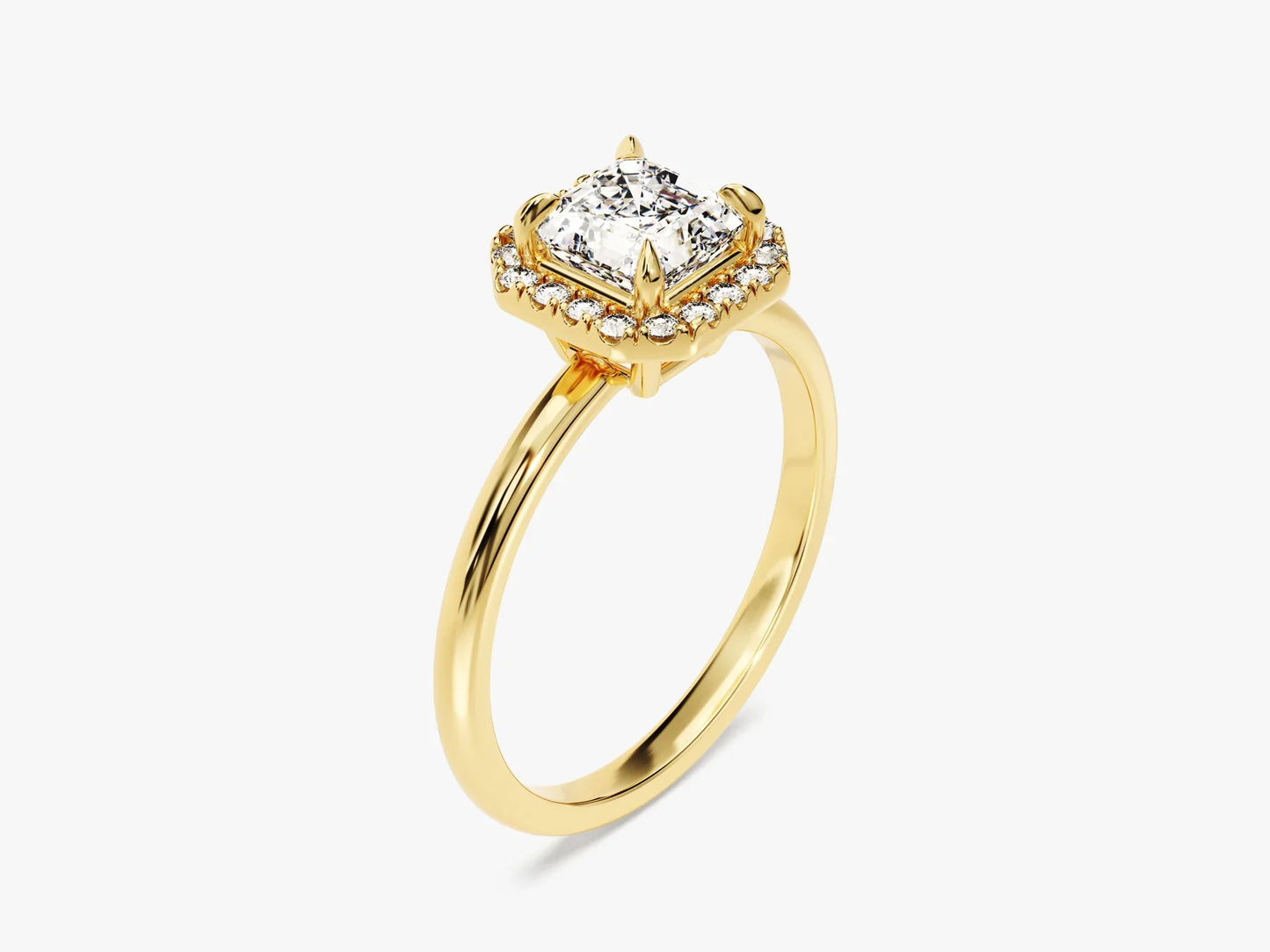 1.0CT Asscher Diamond Halo Moissanite Engagement Ring