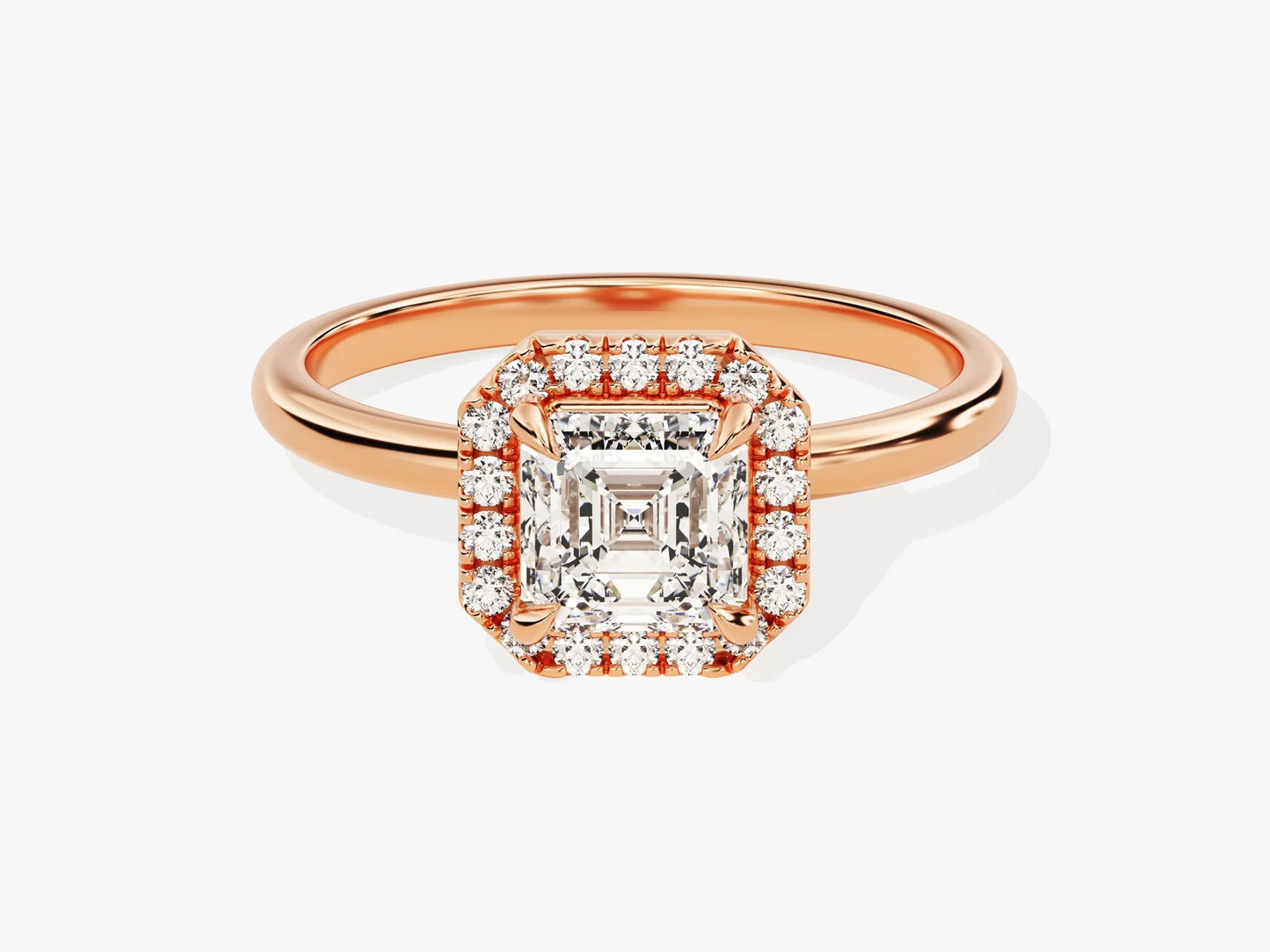 1.0CT Asscher Diamond Halo Moissanite Engagement Ring