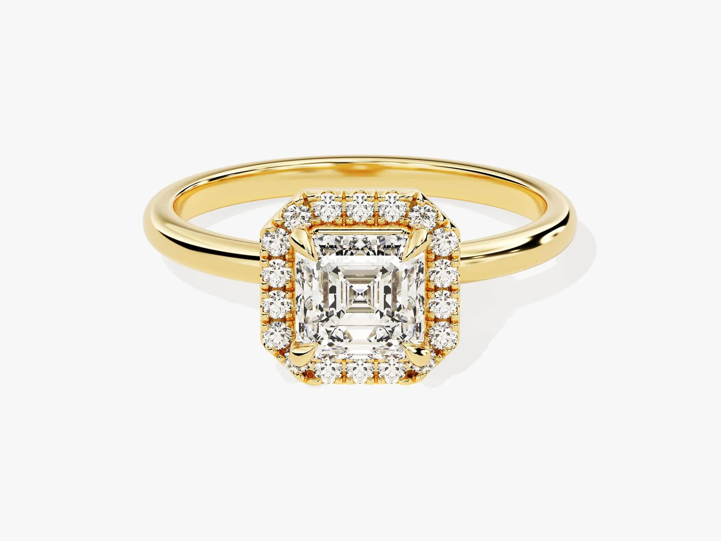 1.0CT Asscher Diamond Halo Moissanite Engagement Ring
