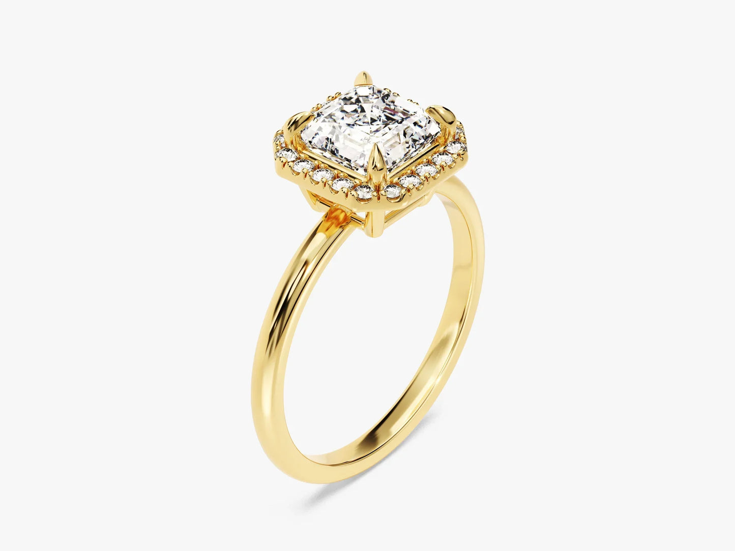 1.50CT Asscher Diamond Halo Moissanite Engagement Ring
