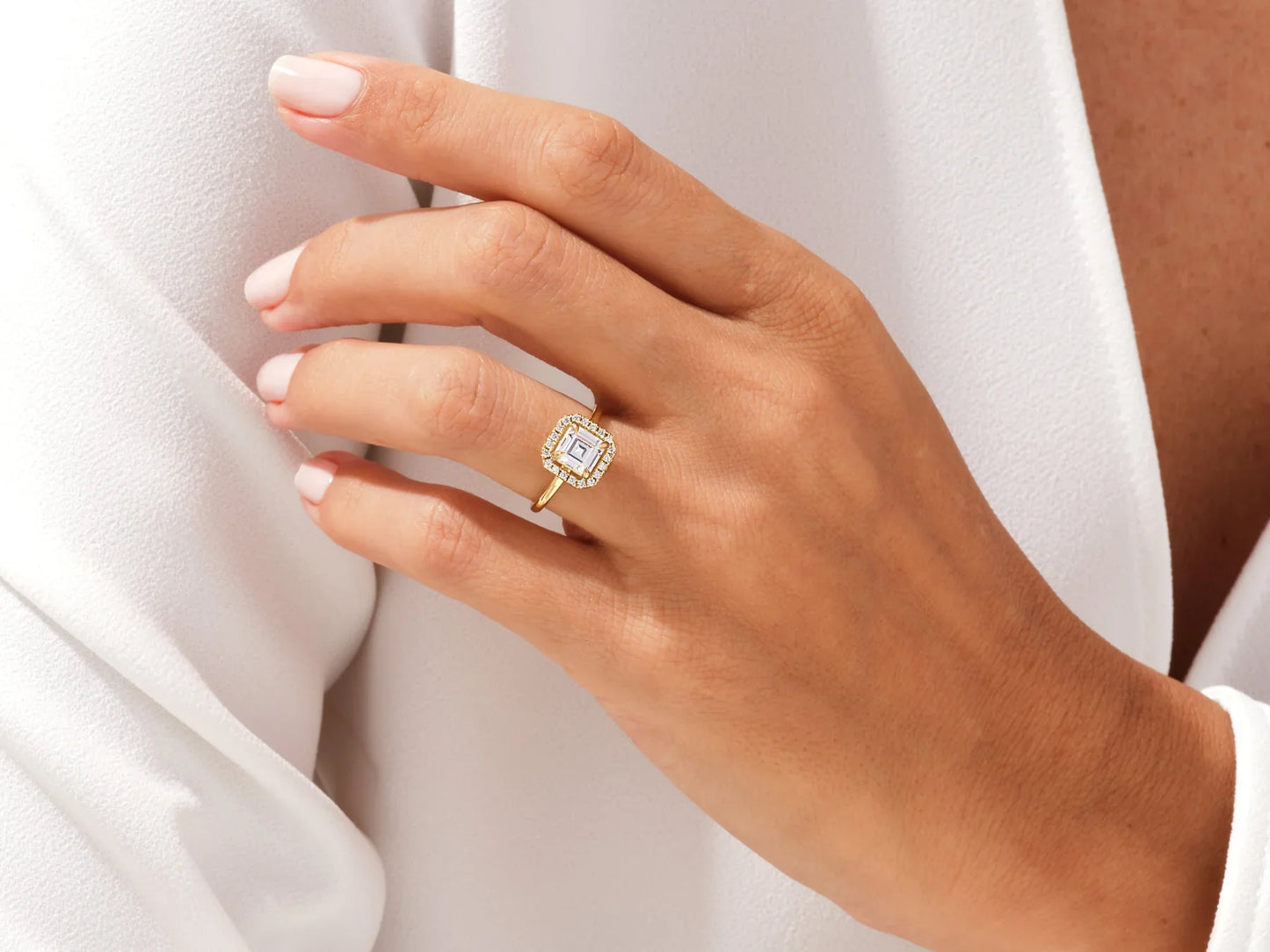 1.50CT Asscher Diamond Halo Moissanite Engagement Ring