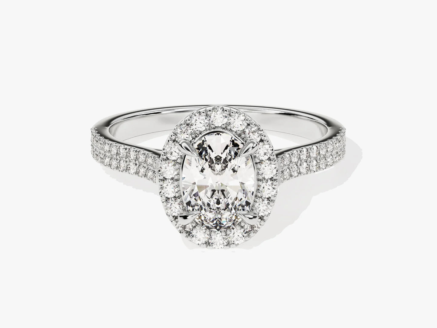 1.0CT Oval Diamond Double Shank Halo Moissanite Engagement Ring