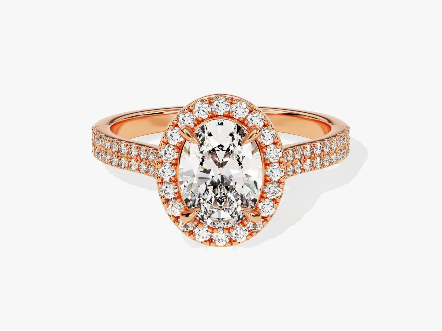 1.50CT Oval Diamond Double Shank Halo Moissanite Engagement Ring