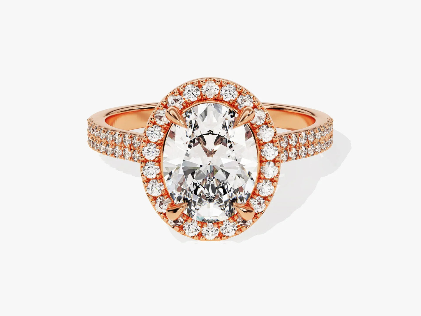 2.0CT Oval Diamond Double Shank Halo Moissanite Engagement Ring