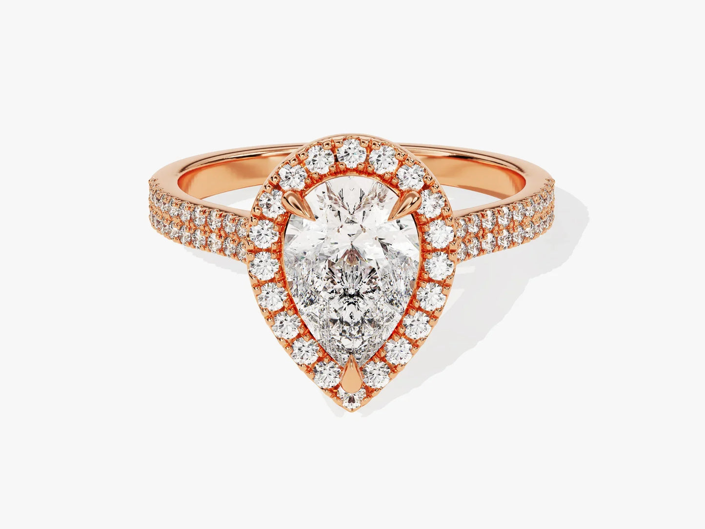 1.50CT Pear Diamond Double Shank Halo Moissanite Engagement Ring
