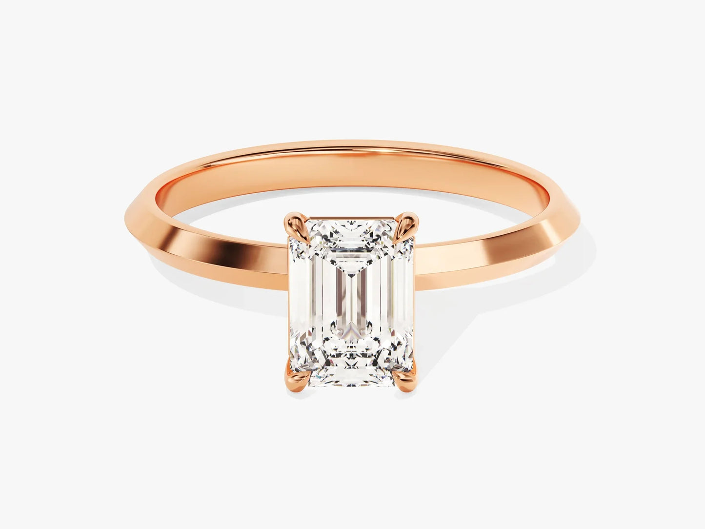 1.0CT Emerald Diamond Knife Edge Solitaire Moissanite Engagement Ring