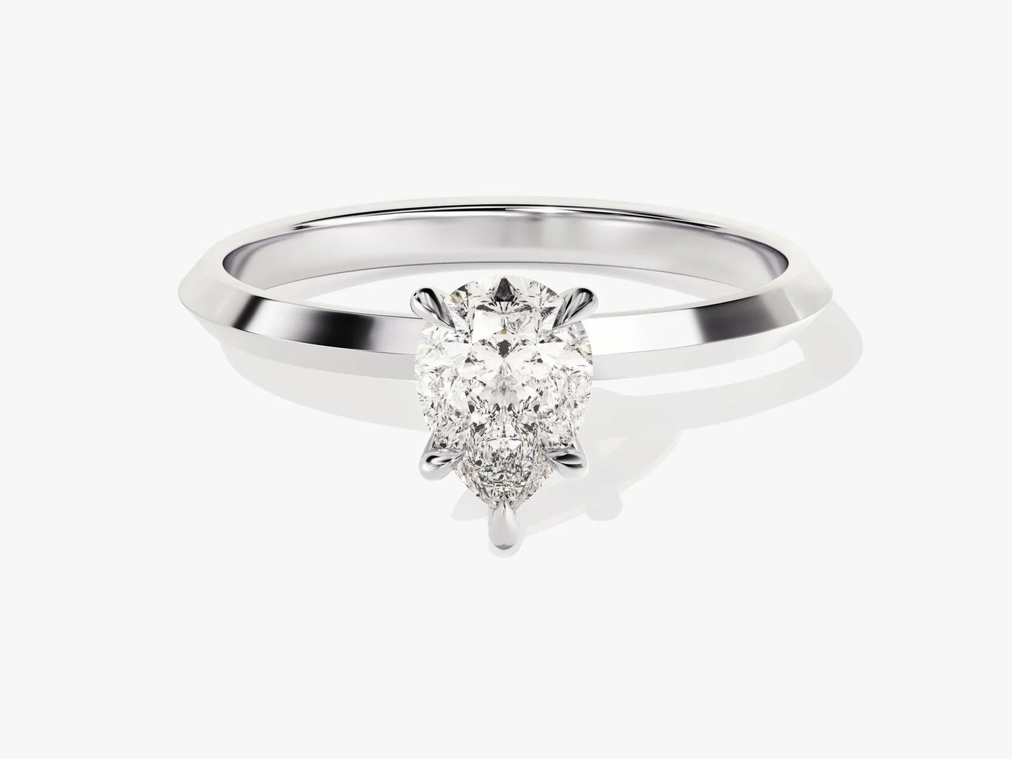 1.0CT Pear Diamond Knife Edge Solitaire Moissanite Engagement Ring