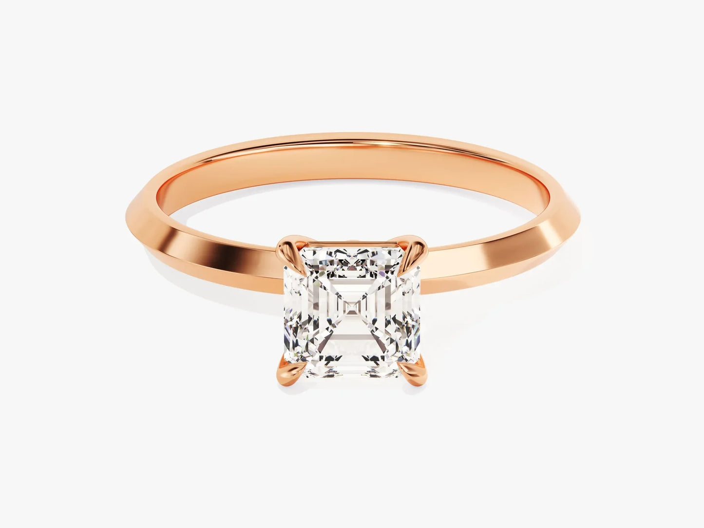 1.0CT Asscher Diamond Knife Edge Solitaire Moissanite Engagement Ring