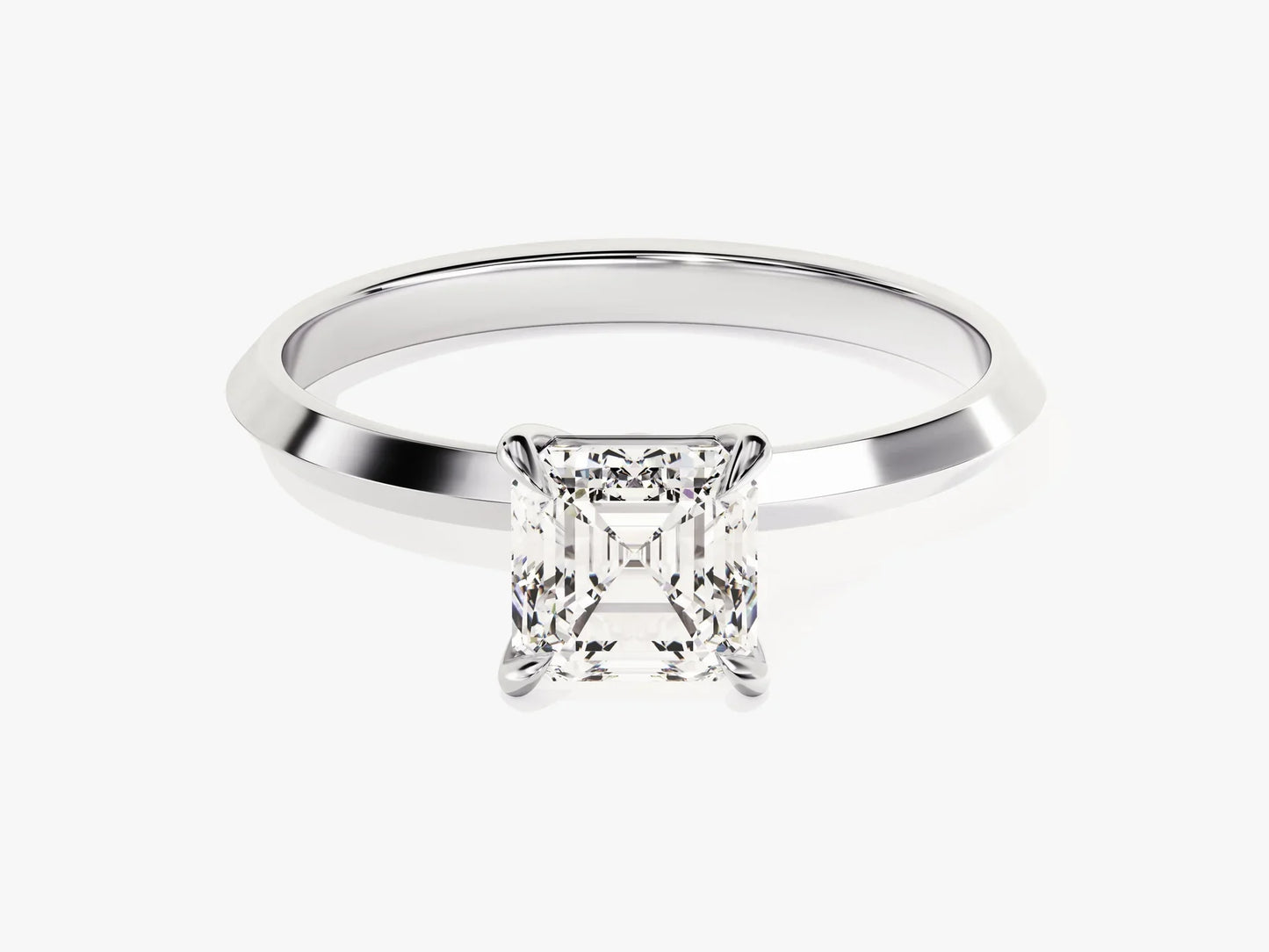1.0CT Asscher Diamond Knife Edge Solitaire Moissanite Engagement Ring