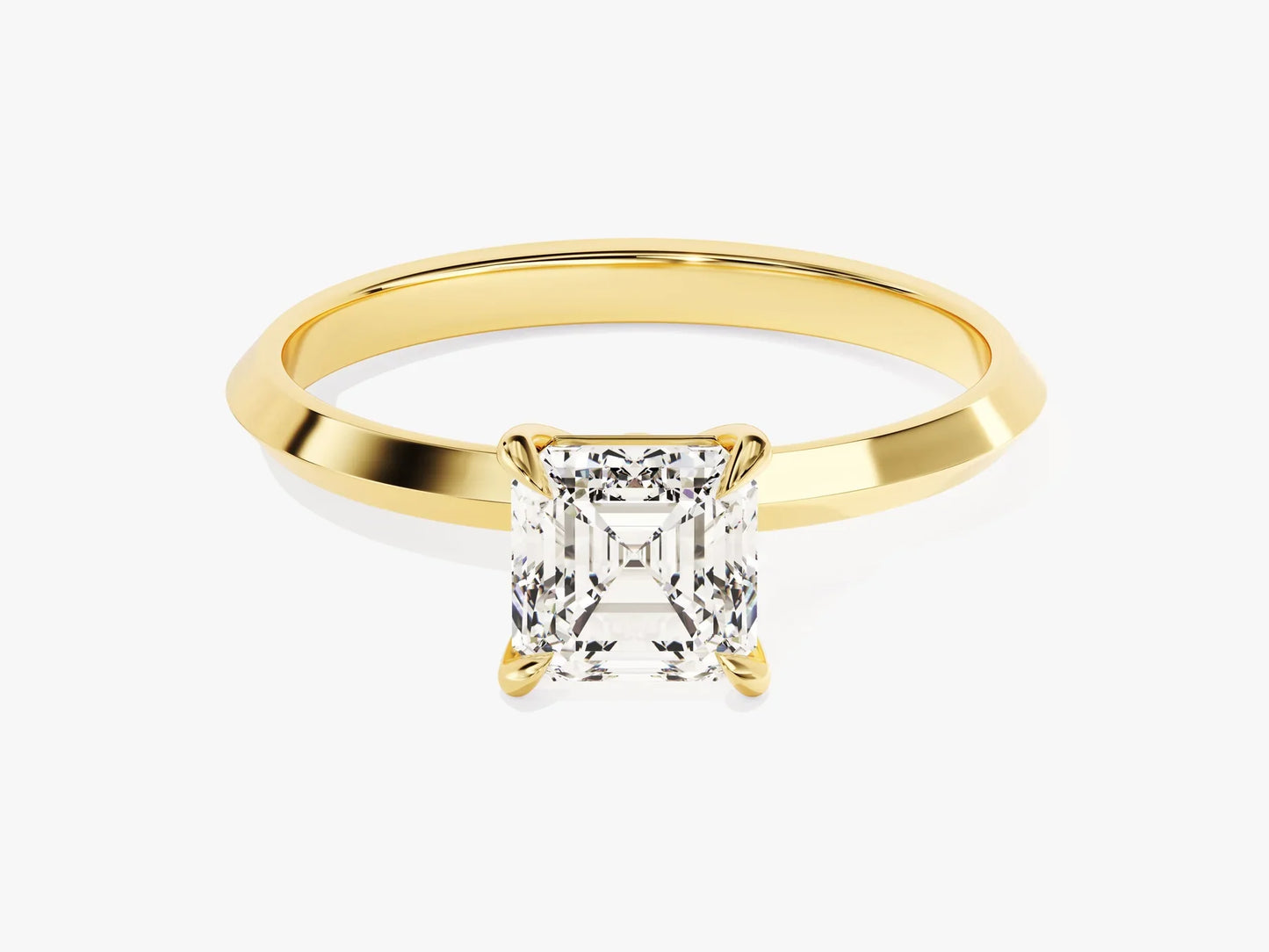 1.0CT Asscher Diamond Knife Edge Solitaire Moissanite Engagement Ring