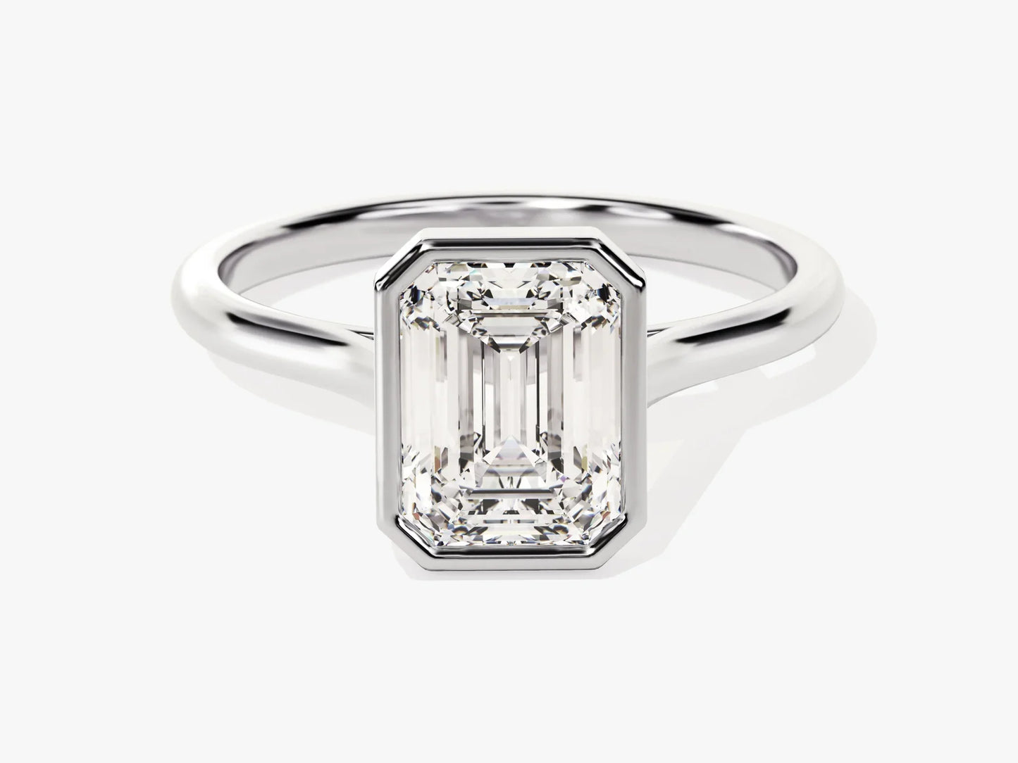 2.0CT Emerald Diamond Bezel Setting Solitaire Moissanite Engagement Ring
