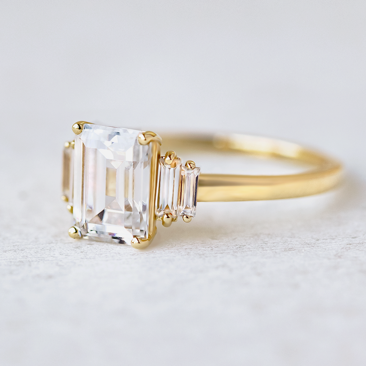 1.60 CT Emerald Cut Moissanite Engagement Ring