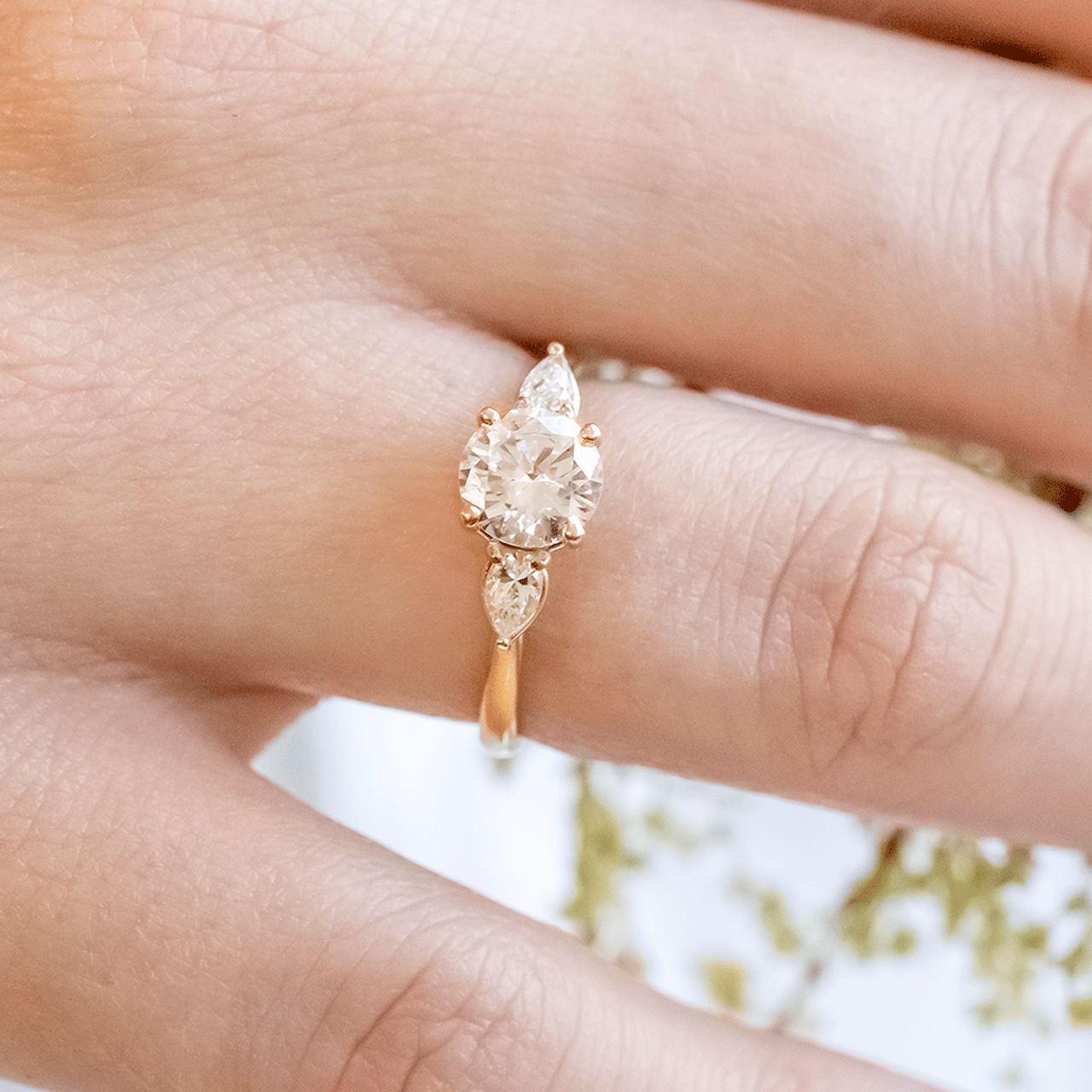 1.0CT Round Cut Three Stone Moissanite Engagement Ring in 14K Yellow Gold