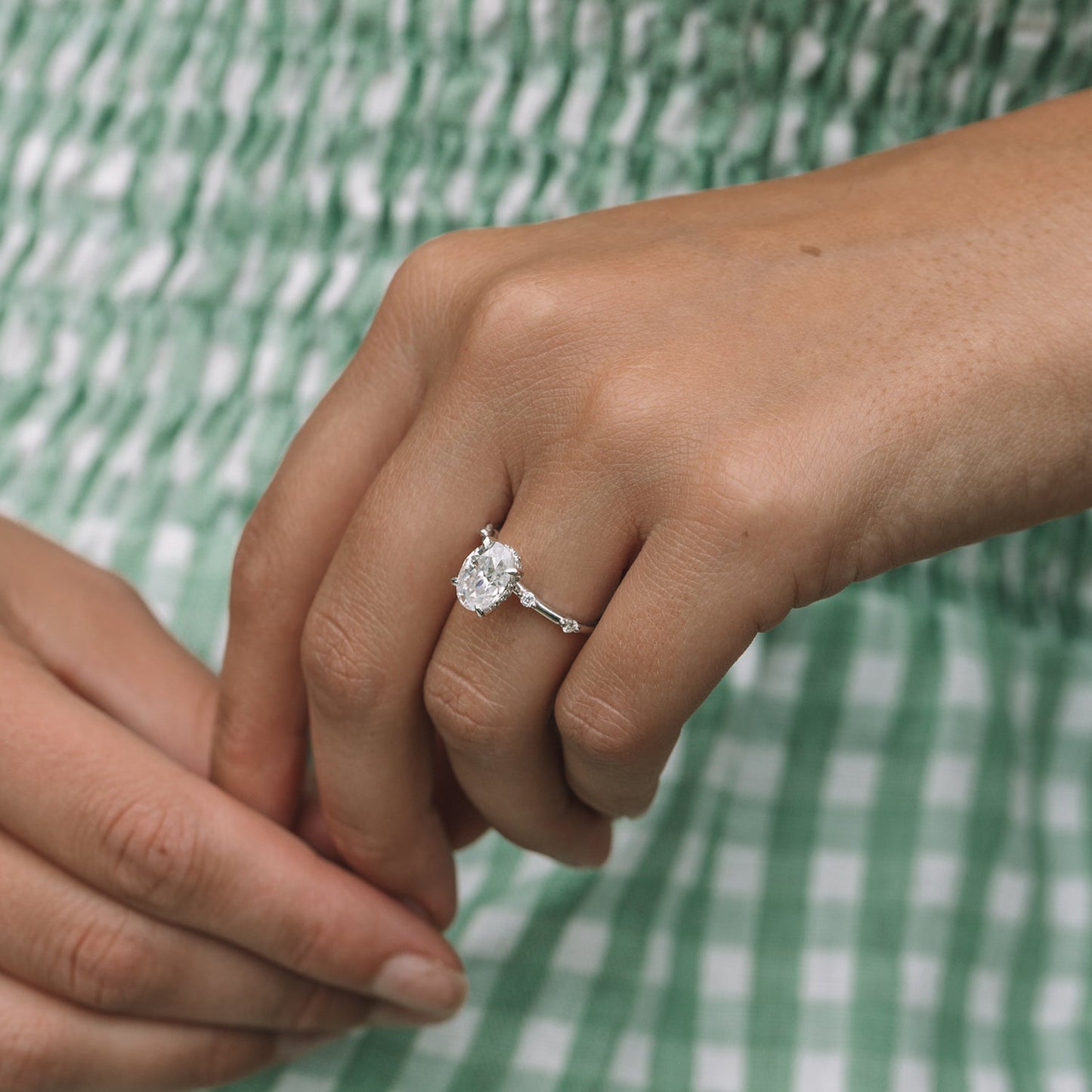 2.1 ct Oval cut Hidden Halo Moissanite Engagement Ring