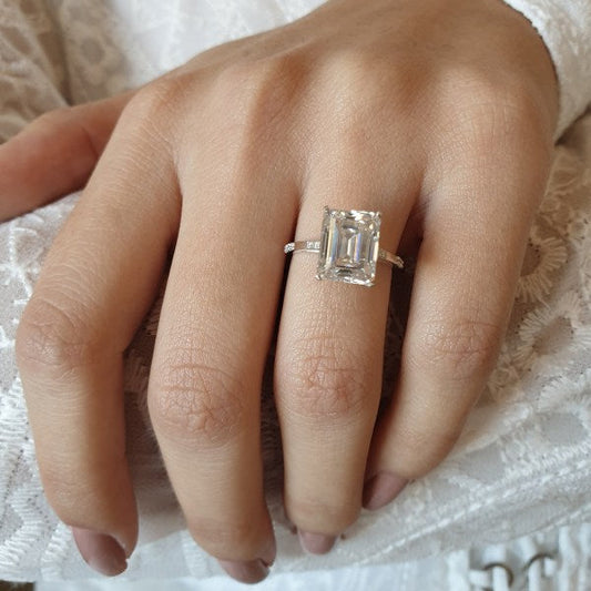3.9 CT Emerald cut Diamond cathedral Engagement Moissanite Ring