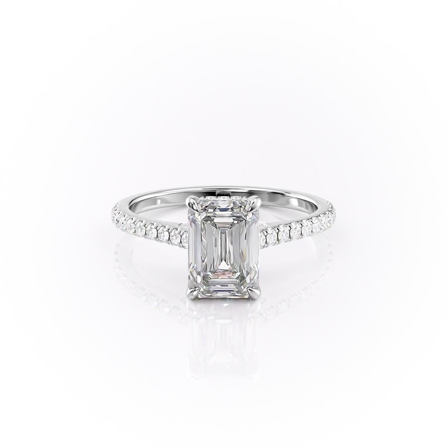 2.10 CT Emerald Cut Solitaire Pave Setting Moissanite Engagement Ring