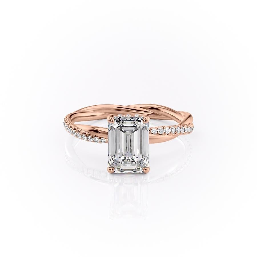 2.10 CT Emerald Cut Solitaire Twisted Pave Moissanite Engagement Ring