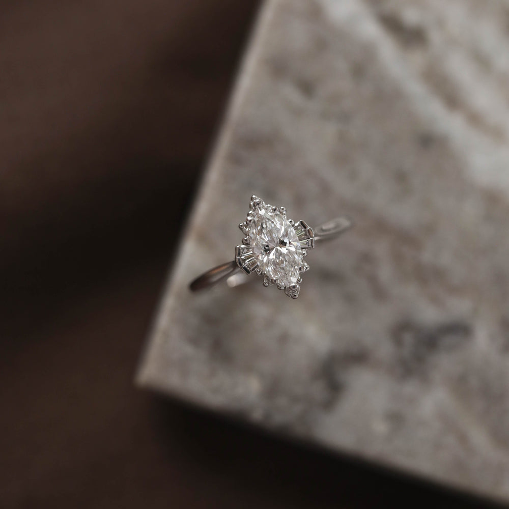 0.75CT Marquise Cluster Moissanite Unique Diamond Engagement Ring
